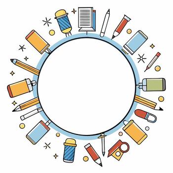 Creative Stationary Frame, A Colorful Array of Writing and Drawing Tools vector