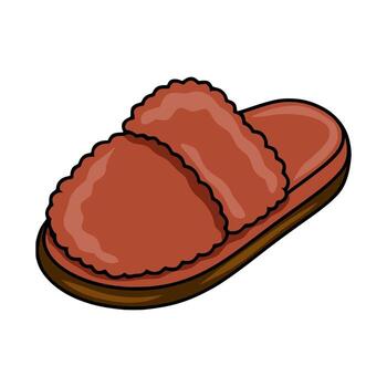 Cozy illustration of a single brown fuzzy slipper with a double strap, showcasing a simplistic yet detailed design ideal for home decor or textile projects. vector