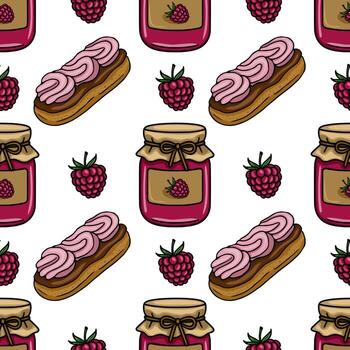 Raspberry jam and pastry design pattern vector