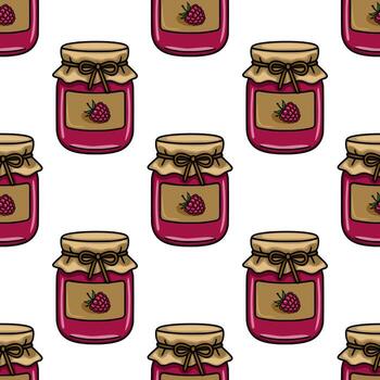 Raspberry jam jars pattern design vector