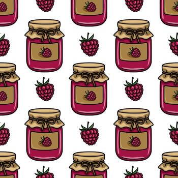 raspberry jam jars and berries pattern vector