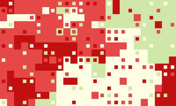 Abstract pixel art background. Red, green, and cream squares create a dynamic, energetic composition. Perfect for website banners, digital presentations, or modern design projects. vector