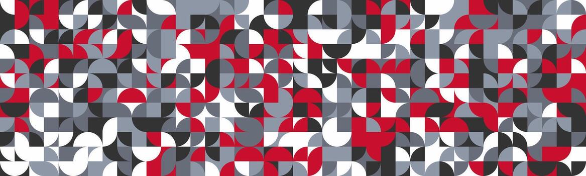 Dynamic geometric abstract art. Red, grey, and white semicircles create a vibrant, modern pattern ideal for website backgrounds, textiles, or branding. vector