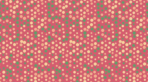 Abstract vibrant pink background featuring a playful pattern of scattered peach and green circles. Perfect for website banners, textiles, packaging, and playful branding. vector