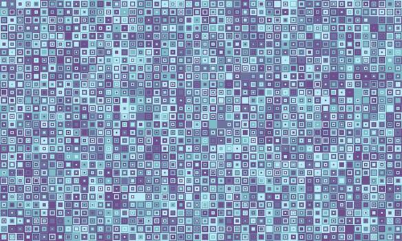 Abstract geometric pattern of varying sized squares in cool blue and purple tones. Perfect for backgrounds, website design, or textile prints. Represents data, technology, or modern design. vector
