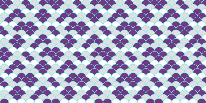 Elegant seamless pattern of overlapping scales in purple, white, and light teal. Perfect for textile design, website backgrounds, or decorative prints. vector