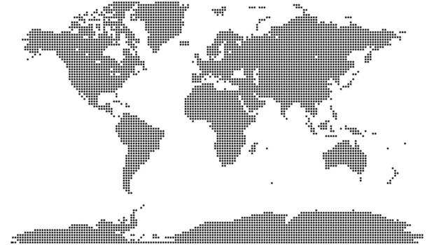 Pixelated dotted world map showcasing an incredible graphic design material. A stylish and abstract dot map silhouette for any modern website background vector