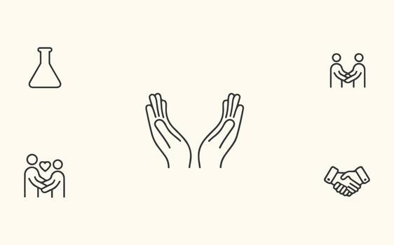 A set of icons that include hands, a flask, and a hand vector