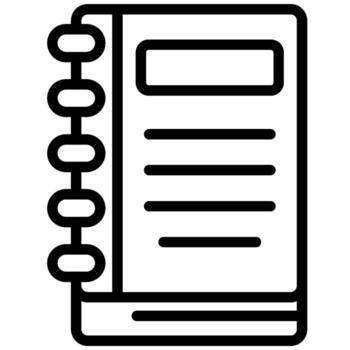 Illustrated spiral notebook with lines and label for notes and organization. vector