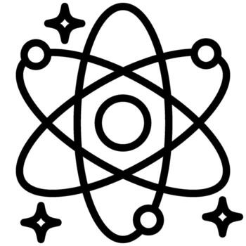 Schematic atom model displays electrons orbiting nucleus for science education. vector