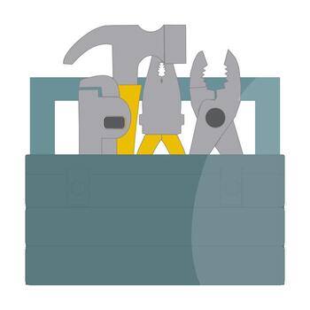 Ingenieria caja de herramientas con mano herramientas vector