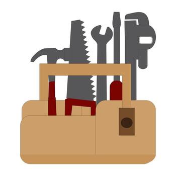 Yellow toolbox with spanner and hammer vector