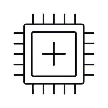 CPU Microchip with Plus Sign Thin Line Icon on White Background vector