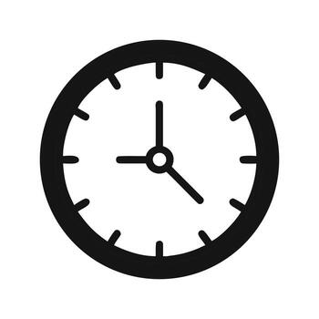 Simple Clock Icon with Hands Showing Time, Black Outline on White Background vector