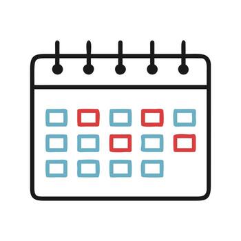 Simple Calendar Icon with Colorful Dates on a White Background vector