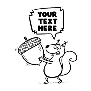 Funny Squirrel Struggling with a Giant Acorn and Speech Bubble vector