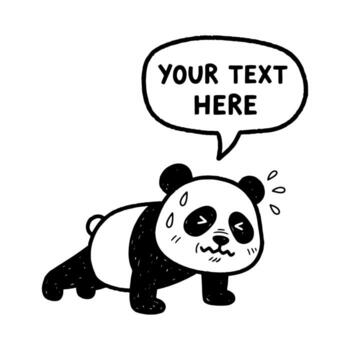 Funny Tired Panda Character Struggling with a Speech Bubble vector