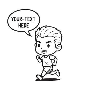 contento dibujos animados personaje corriendo y trotar con un habla burbuja vector