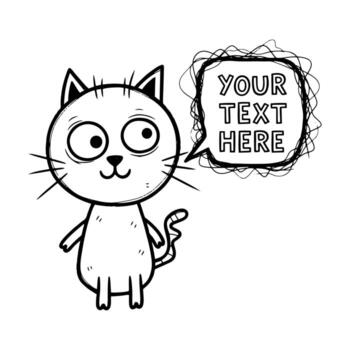 Funny Quirky Cat Character with a Scribble Speech Bubble vector