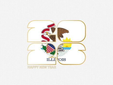 Abstract numbers 2026 with flag of Illinois. vector