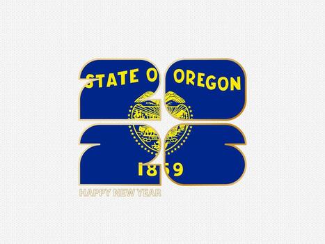Abstract numbers 2026 with flag of Oregon. vector