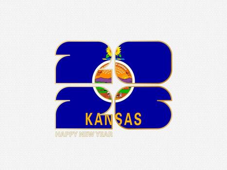 Abstract numbers 2026 with flag of Kansas. vector