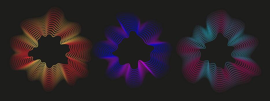Neon radial sound wave with dotted bars. Modern audio spectrum for music player, voice recognition, and radar design vector