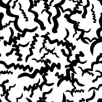 Seamless pattern with modern black wavy grunge brush strokes in abstract shapes on white background. vector
