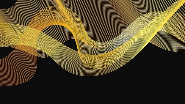Abstract modern backdrop with luxury golden waves on dark background. Modern technology , wave design. vector