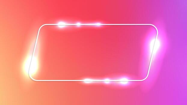 Neon rounded parallelogram frame with shining effects on orange background. Empty glowing techno backdrop. illustration vector