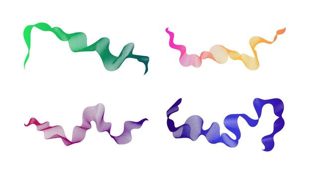 curvo ondulado moderno rayas. conjunto de cuatro resumen de colores degradado ola líneas en blanco antecedentes. ilustración vector