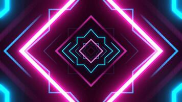 cyan och rosa neon tunnel med geometrisk Blixt former bakgrund vj slinga i 4k video