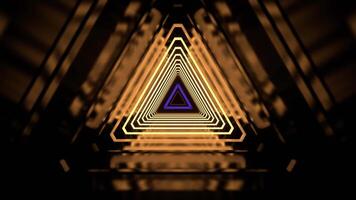 Purple and Yellow Neon Pulsating Triangular Cyber Tunnel Background VJ Loop in 4K video