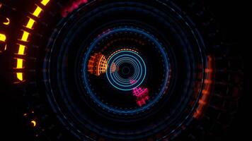 ciano rosa e arancia movimento dentro reattore con pulsante neon energia sfondo vj ciclo continuo nel 4k video