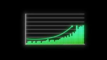 Glowing Animated financial growth chart. Growth bar chart of economy. Graph illustration isolated on Black background. video