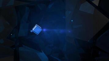 abstrakt kub animering trogen geometrisk design med blå ljus och mörk former bakgrund, glasig visa intro öppnare i blå tema video
