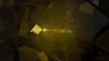 d'oro cubo animazione astratto sfondo con geometrico forme e buio fondale design elemento, vetroso mostrare intro opener nel d'oro tema video