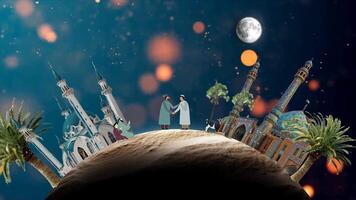 Ramadán introducción abrelatas, islámico introducción abrelatas animación, Ramadán kareem animación para saludos islámico antecedentes con Luna y Desierto escena Arte diseño video