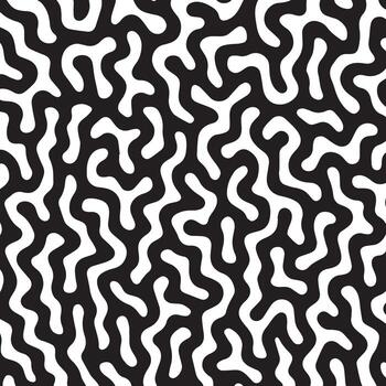 un complejo, interconectado red de devanado negro y blanco líneas creando un abstracto, orgánico, y texturizado visual. vector