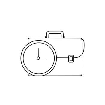 Minimalist line art of a briefcase with a clock. Symbolizes business time, work schedule, punctuality, productivity, office hours, and time management. vector