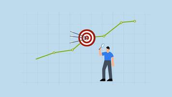 4k animação do homem de negocios comerciante com ampliação vidro analisando gráfico e gráfico do cliente dados. video