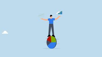data drivs med analys forskning, 4k animering av affärsman balans och kontrollera cirkel diagram med analytisk data i hand video