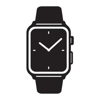 Simple black and white illustration of a modern smartwatch showcasing time display and connected functionality vector