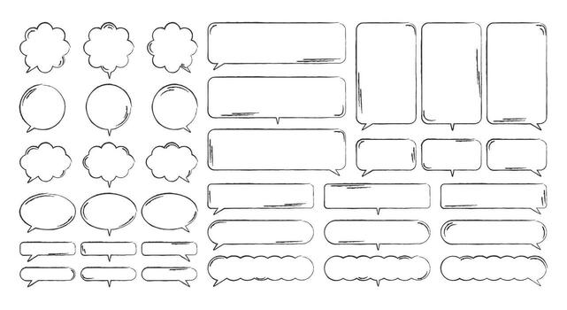 grande conjunto de blanco mano dibujado habla burbujas diferente formas con contorno vector