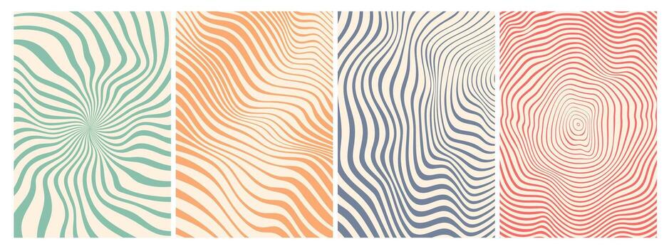 Psychedelic groovy pattern backgrounds, wavy lines vector