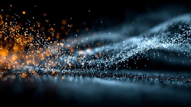 Glowing particles floating in the air, dark background photo