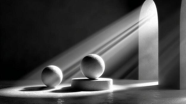 Minimal 3D shapes floating in zero gravity, soft shadows photo