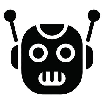 Simple black and white robot head illustration for technology themes and artificial intelligence concepts great for app icons and web design vector