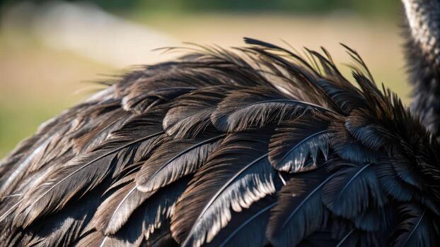 negro avestruz plumas cerca arriba demostración detallado textura y natural modelo con suave ligero creando calma y elegante estado animico foto