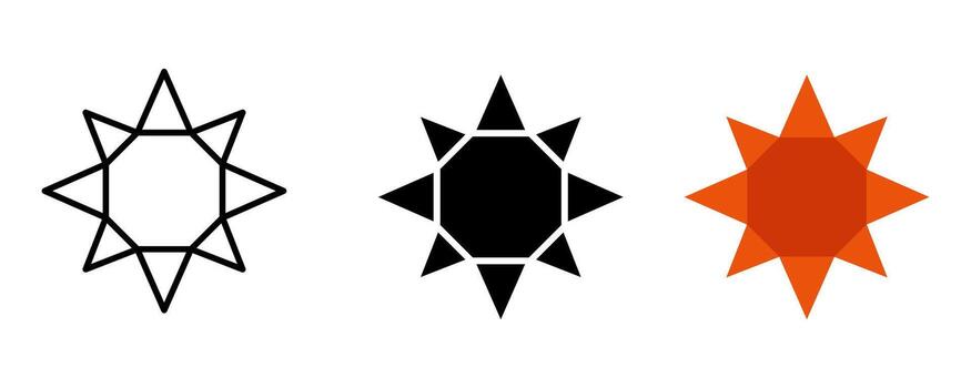 Star icon set. Minimalist Geometric Eight Pointed Star Shape Icon Set in Color Options vector